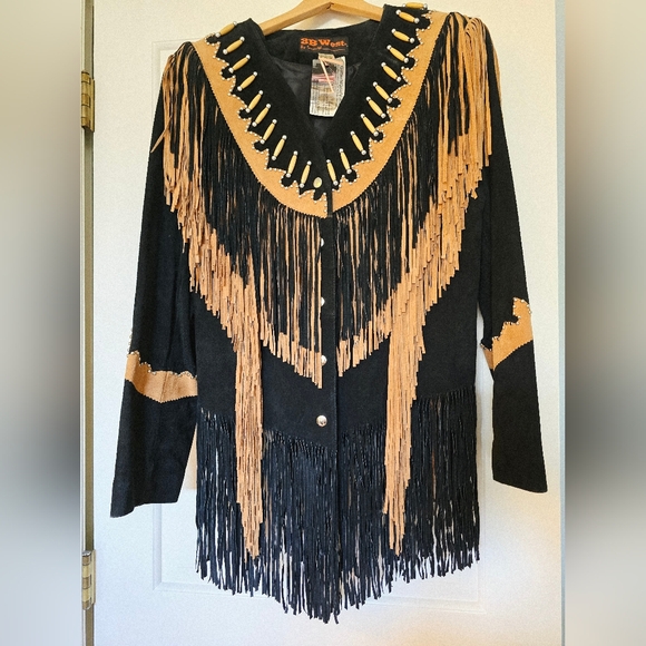 3B west Jackets & Blazers - 3B West vintage Fringe leather jacket Bone Bead Studs DD Western Wear Size Large